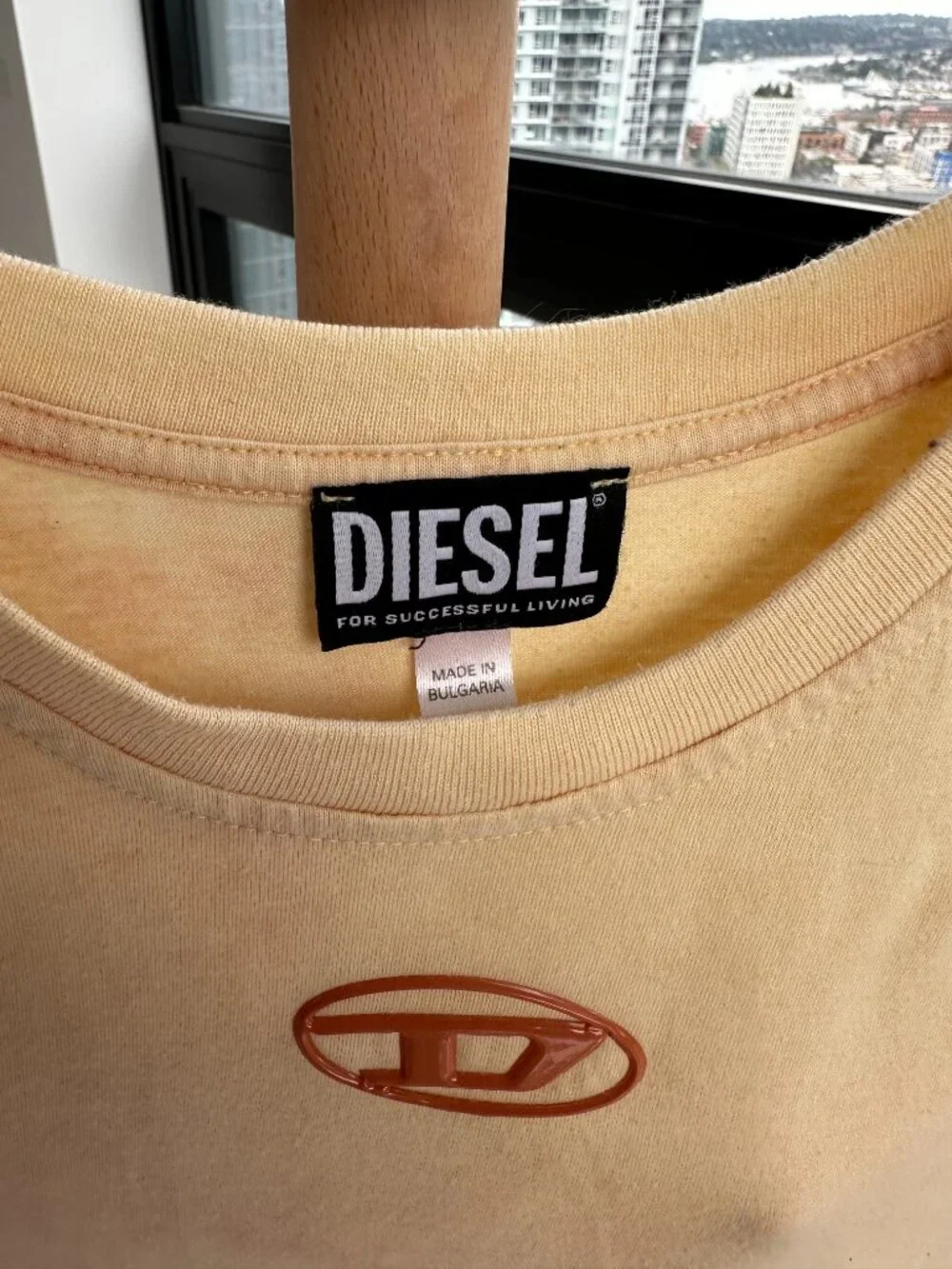 Diesel Oval D Logo Crop Tee Washed Peach Size S Bulgaria - Picture 2 of 4